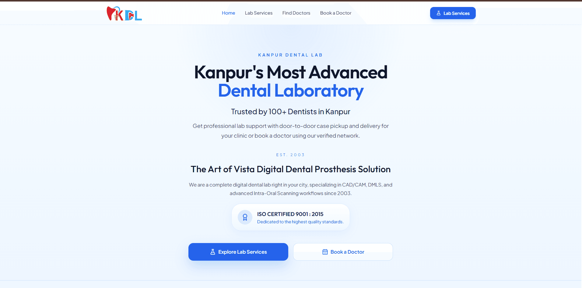Kanpur Dental Laboratory website homepage built by CognifySystems